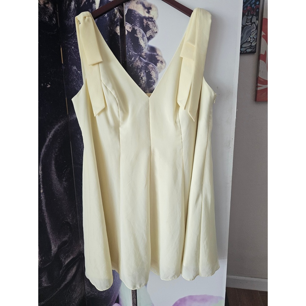 JJ's House Butter Yellow Chiffon Bow Shoulder V-Neck Mini Dress Sleeveless